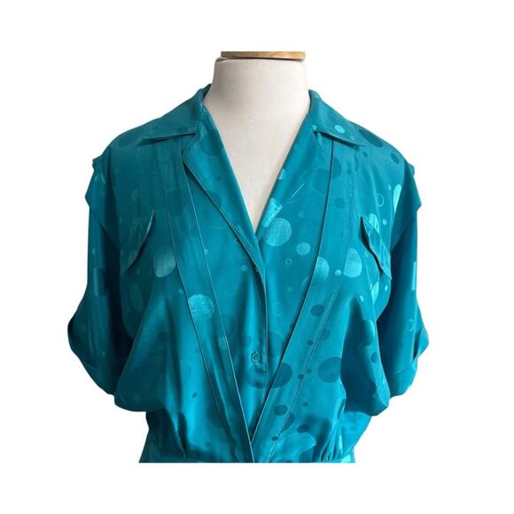 MICHELLE STUART Vintage Satin Poly Polka Dot Pleated Midi Dress Womens 14 - Picture 2 of 8